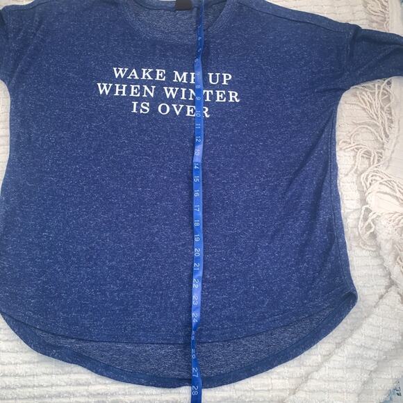 NWT OVERSIZED DENIM BLUE JUMPER SWEATSHIRT "WAKE ME UP WHEN WINTER IS OVER" M - Picture 7 of 10